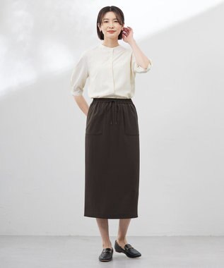 J.PRESS LADIES L 【WEB限定カラーあり・洗える・接触冷感・吸水速乾】Lightジョーゼット ナロー スカート ダークブラウン系