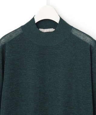 ICB 【洗える】ラメシアー モックネックニット パイングリーン系