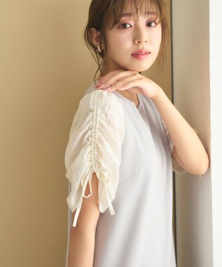 Feroux 【洗える】ドロストスリーブカットソー ワンピース ライトグレー系