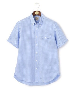 J.PRESS MEN オーガニックコットンサッカーギンガムチェックシャツ サックスブルー系3
