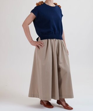 muuc 〈綿100%〉〈涼しいワッシャー生地〉〈裾タック入り〉ワイドパンツ ベージュ