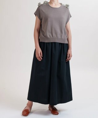 muuc 〈綿100%〉〈涼しいワッシャー生地〉〈裾タック入り〉ワイドパンツ ブラック