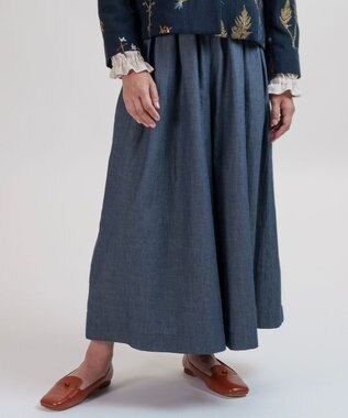 muuc 〈綿100%〉〈涼しいワッシャー生地〉〈裾タック入り〉ワイドパンツ