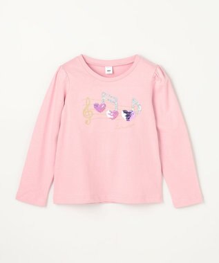 ANY KIDS ミラクルスパンコール 長袖Tシャツ ピンク×音符