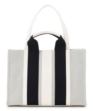 23区 【先行予約】ストライプキャンバス トートバッグ ライトグレーコンビ