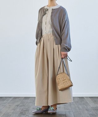 muuc 〈綿100%〉〈涼しいワッシャー生地〉〈裾タック入り〉ワイドパンツ ベージュ