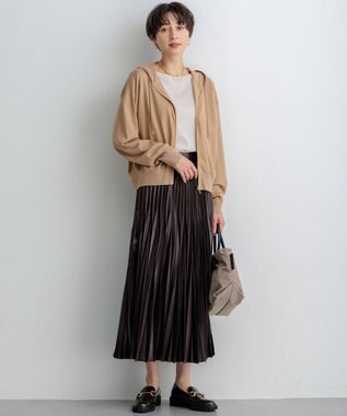 23区 【洗える】レザーライクプリーツ スカート ダークブラウン系