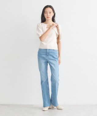 earth music&ecology セルフカットフレアデニムパンツ Light Indigo