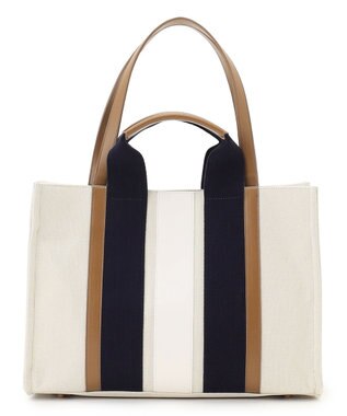 23区 【先行予約】ストライプキャンバス トートバッグ ベージュコンビ