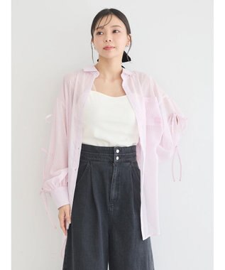 earth music&ecology 袖スリットリボンロングシャツ Pink