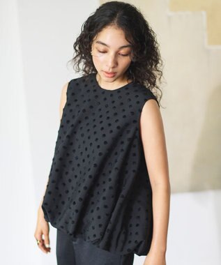 #Newans ジャガードドットバルーンブラウス ブラック