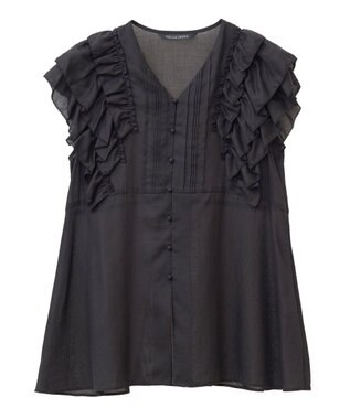YECCA VECCA ラッフルVネックブラウス Black
