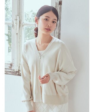 earth music&ecology ＶネックＺＩＰカーディガン Ivory