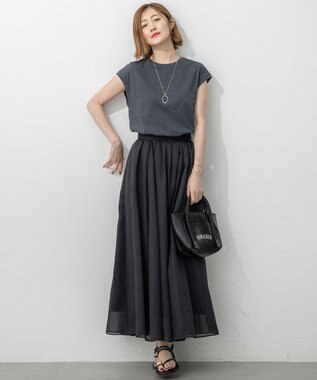 23区 L 【洗える】コンパクトヤーン フレンチスリーブ Tシャツ グレー系