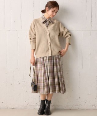 組曲 【リボンタイ付き】シアーツイルチェック ワンピース ベージュ系3