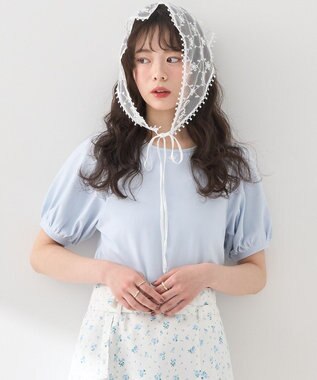 earth music&ecology ロゴプレート付きパフスリーブプルオーバー