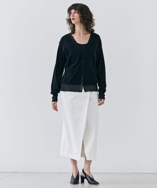 BEIGE， 【洗える】JULIE / シルク混シアーVネックカーディガン Black