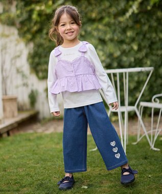 ANY KIDS キャミソール付き 長袖Tシャツ ラベンダー×オフホワイト