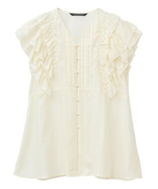 YECCA VECCA ラッフルVネックブラウス Black