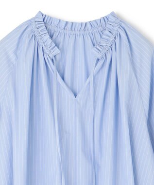 UNFILO 2WAYギャザーブラウス ブルー×オフストライプ