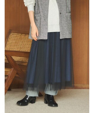 Green Parks ＳＥＴ２点　リバーシブルチュールスカート＋ペチスカート Navy