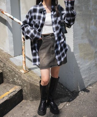 WEGO フリンジチェックBIGネルシャツ ブラックチェック1