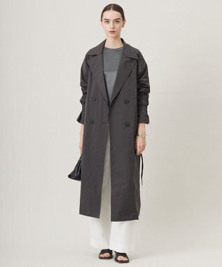 ICB L 【洗える】サテンボンディング クルーネックプルオーバー チャコール系