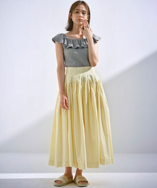 組曲 L 【組曲×setsuko sagittaire】カップ付きフリルTシャツ ライトグレー系