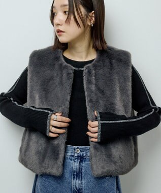 Green Parks ラメライン入りリブニットプルオーバー Black