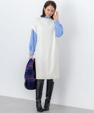 組曲 コットンカシミヤMIXチュニック丈ニットワンピース アイボリー系