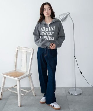 WEGO グラフィックジャガードニットZIPパーカー グレー