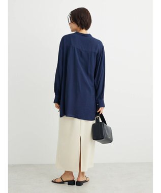 Green Parks バンドカラーポケット付きシアーシャツ Dark Navy