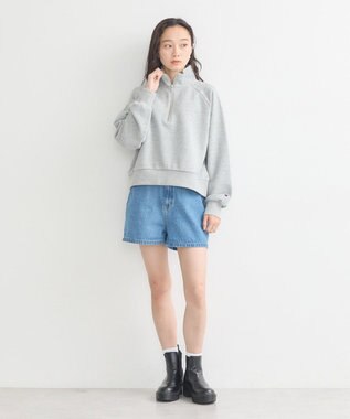 earth music&ecology チャンピオン　ｅｍａｅハーフジップ裏毛プルオーハ Gray Mixture