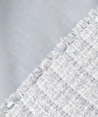 ANY SIS L ノーカラーフリンジツイード ジャケット ブルーグレーミックス