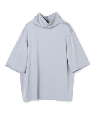 BEIGE， 【洗える・Precious 11月号掲載】LLOYD / ハンマーサテンロールカラー半袖ブラウス Dull Blue