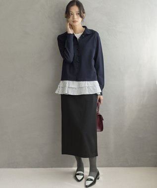 組曲 【前後着用可 / 加藤ローサさん着用】スムースストレッチタートル ニット ネイビー系