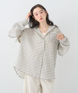 earth music&ecology 【2WAY】２ｗａｙショルダードロストリボンチェックシャツ Cream
