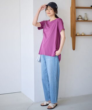 ANY L 【汗ジミ防止加工】シルケットスムースバックギャザーチュニック パープル