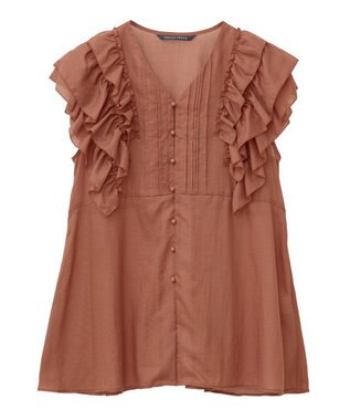 YECCA VECCA ラッフルVネックブラウス Black