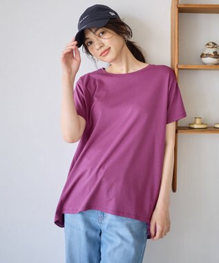 ANY L 【汗ジミ防止加工】シルケットスムースバックギャザーチュニック パープル