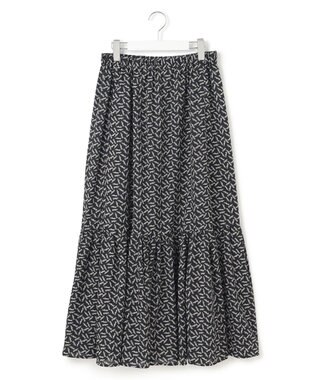 23区 L 【洗える】エスパドリーユプリント ティアード スカート ブラックプリント