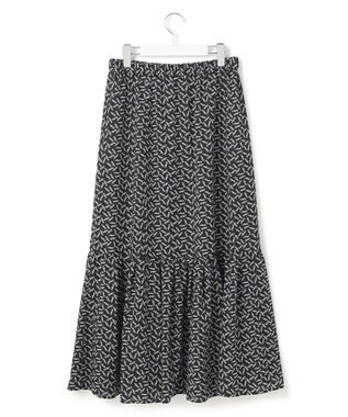 23区 L 【洗える】エスパドリーユプリント ティアード スカート ブラックプリント