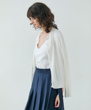 BEIGE， 【洗える】NADIA / バックオーガンジークルーネックカーディガン Ecru