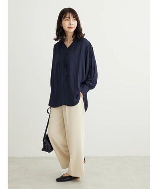 Green Parks とろみ衿フリルブラウス Navy