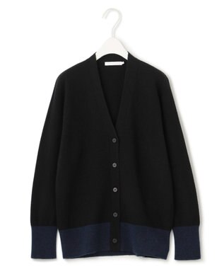 ICB L ピュアカシミヤ カーディガン ブラック×ネイビー系