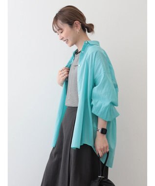 AMERICAN HOLIC 接触冷感＋速乾　強撚シアーボイルＢＩＧシャツ Sax