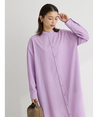 Green Parks 綿麻混バンドカラーシャツワンピース Purple