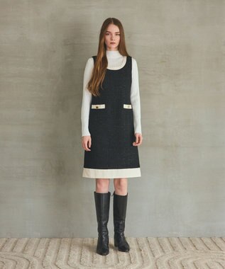 GRACE CONTINENTAL ツイードトリミングワンピース ブラック