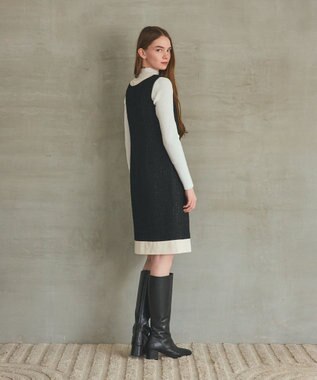 GRACE CONTINENTAL ツイードトリミングワンピース ブラック