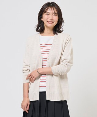 J.PRESS LADIES DRY COMFORT Vネック カーディガン ライトベージュ系